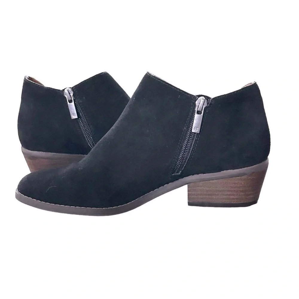 Lucky Brand Black Suede Leather zip ankle bootie boot Womens Sz 8.5